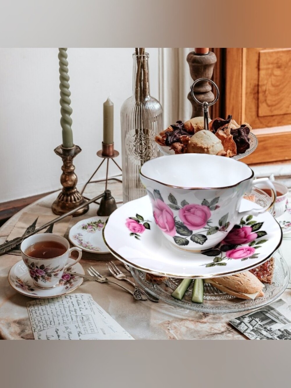 Vintage Royal Dover Bone China Tea Cup and Saucer Set with Pink Rose Motif